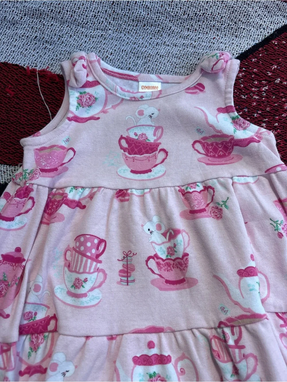GYMBOREE PINK MOUSE TEACUP GRAPHIC PRINT DRESS SIZE 18/24 MONTHS ADORABLE